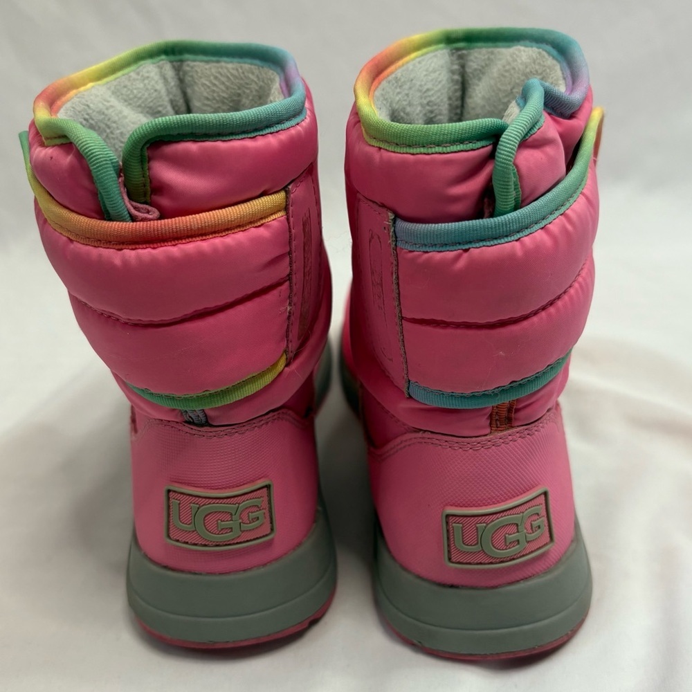 UGG Toty Weather Rainbow Waterproof Boots Pink Leather Nylon Sheepskin Insole - Picture 3 of 14